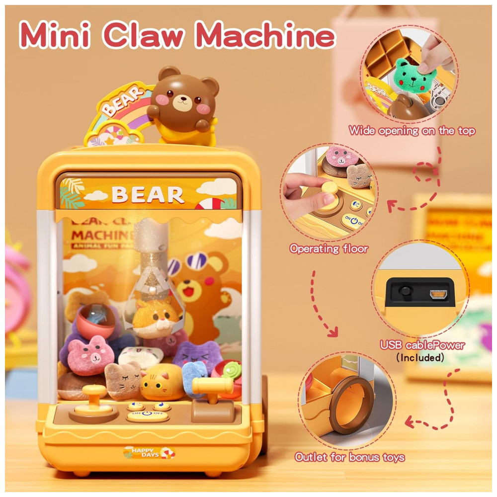 ECTQSPZXQGDC0B_1-1.jpg - Máquina de Garra AIQI Bear Kids Mini Candy Vending Amarela com Luzes e Som para Crianças