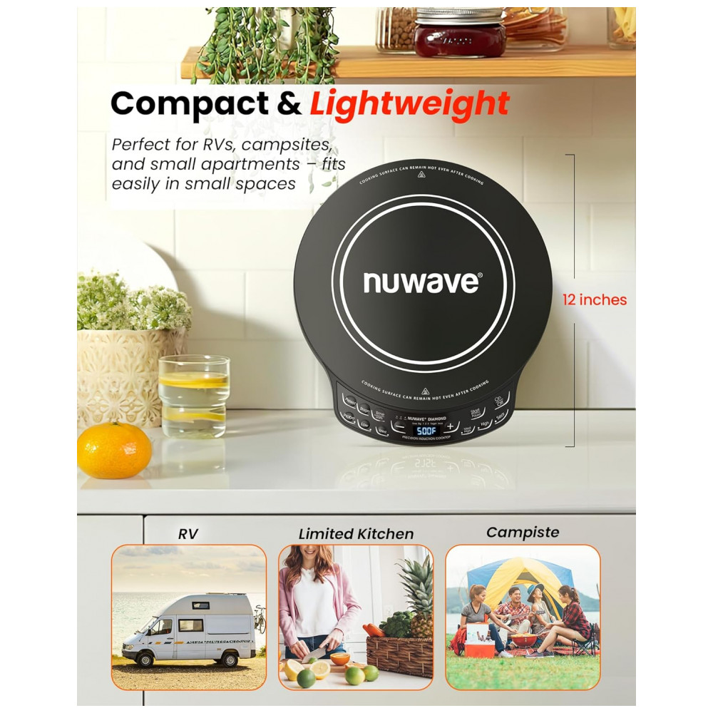 ECTQSQPPV6MD0B_5-1.jpg - Cooktop de Indução Portátil Nuwave Diamond com Sonda, Queimador Avançado para Bancada, 91 Temperaturas de 37,7°C a 260°C, Vidro Cerâmico