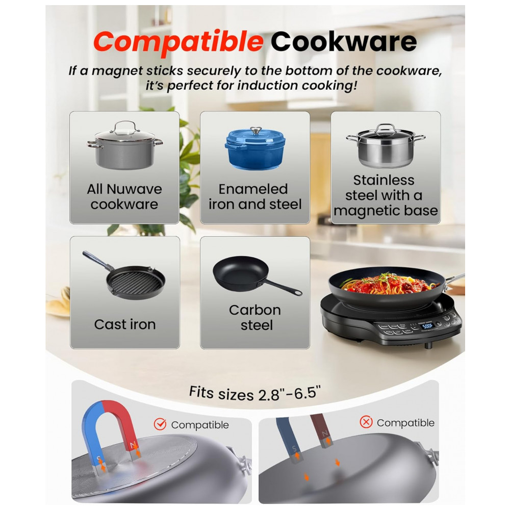 ECTQSQPPV6MD0B_6-1.jpg - Cooktop de Indução Portátil Nuwave Diamond com Sonda, Queimador Avançado para Bancada, 91 Temperaturas de 37,7°C a 260°C, Vidro Cerâmico