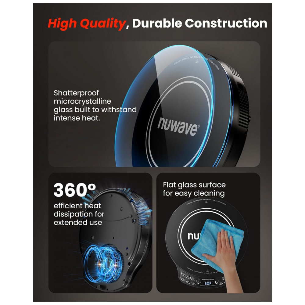 ECTQSQPPV6MD0B_7-1.jpg - Cooktop de Indução Portátil Nuwave Diamond com Sonda, Queimador Avançado para Bancada, 91 Temperaturas de 37,7°C a 260°C, Vidro Cerâmico