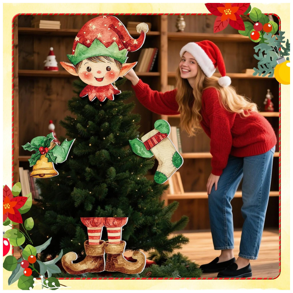 ECTQSSRZ8HKF0B_3-1.jpg - Enfeite de Árvore de Natal Elf SoulcHen - Conjunto com 4 Peças de Decoração Natalina Lindo Elf Verde Limão para Topo da Árvore de Natal,