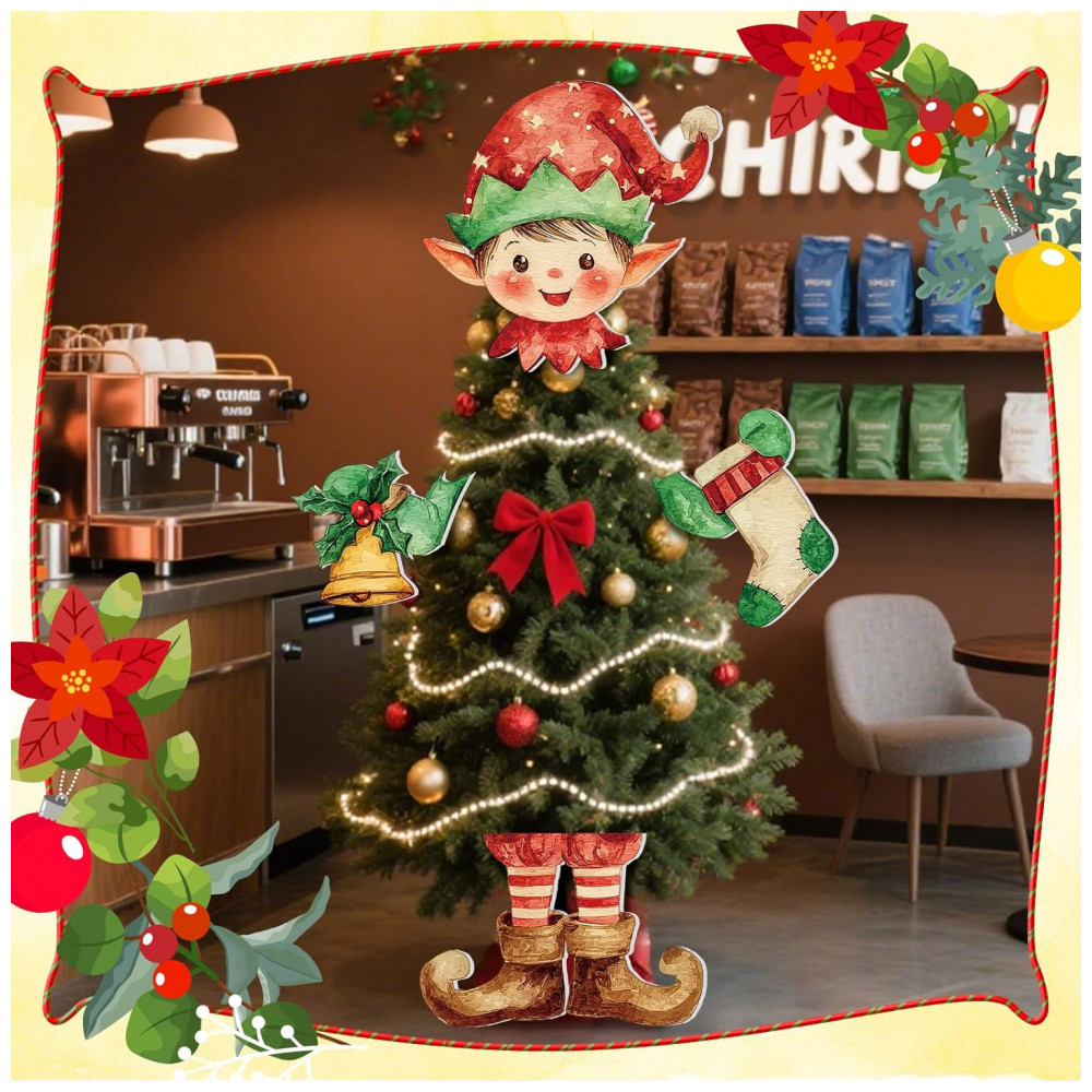 ECTQSSRZ8HKF0B_4-1.jpg - Enfeite de Árvore de Natal Elf SoulcHen - Conjunto com 4 Peças de Decoração Natalina Lindo Elf Verde Limão para Topo da Árvore de Natal,