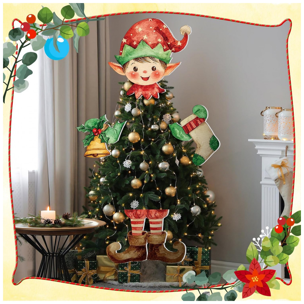 ECTQSSRZ8HKF0B_5-1.jpg - Enfeite de Árvore de Natal Elf SoulcHen - Conjunto com 4 Peças de Decoração Natalina Lindo Elf Verde Limão para Topo da Árvore de Natal,