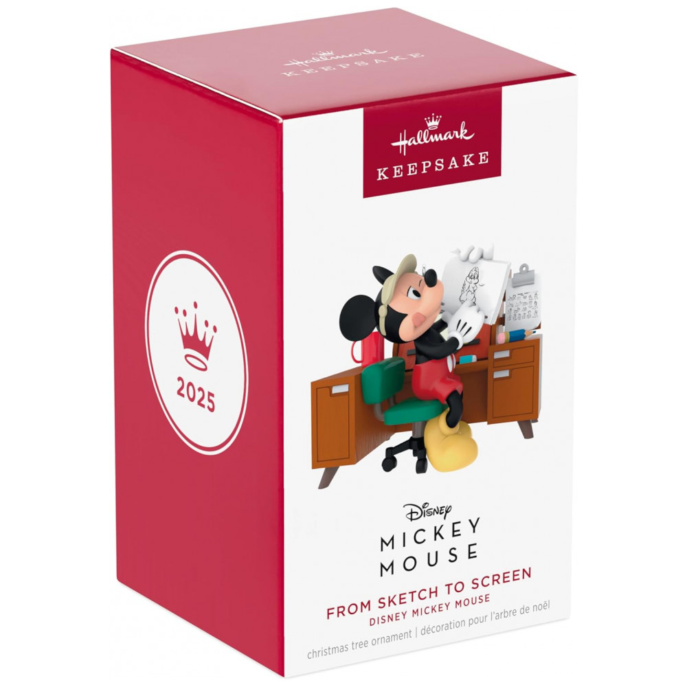ECTQSVN993RD0B_6-1.jpg - Enfeite de Natal Hallmark Keepsake 2025, Disney Mickey Mouse do Rascunho à Tela, Presente para Fãs da Disney