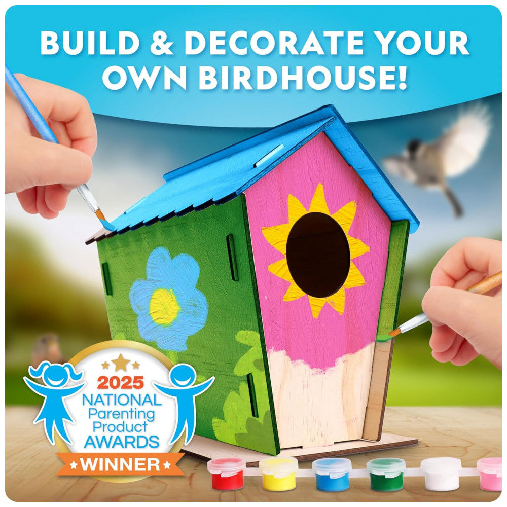 ECTQSWSDSVYD0B_1-1.jpg - Kit de Construção de Casa de Pássaros National Geographic Faça Você Mesmo - Artesanato de Casa de Pássaro de Madeira com Tintas, Pincel e Diário