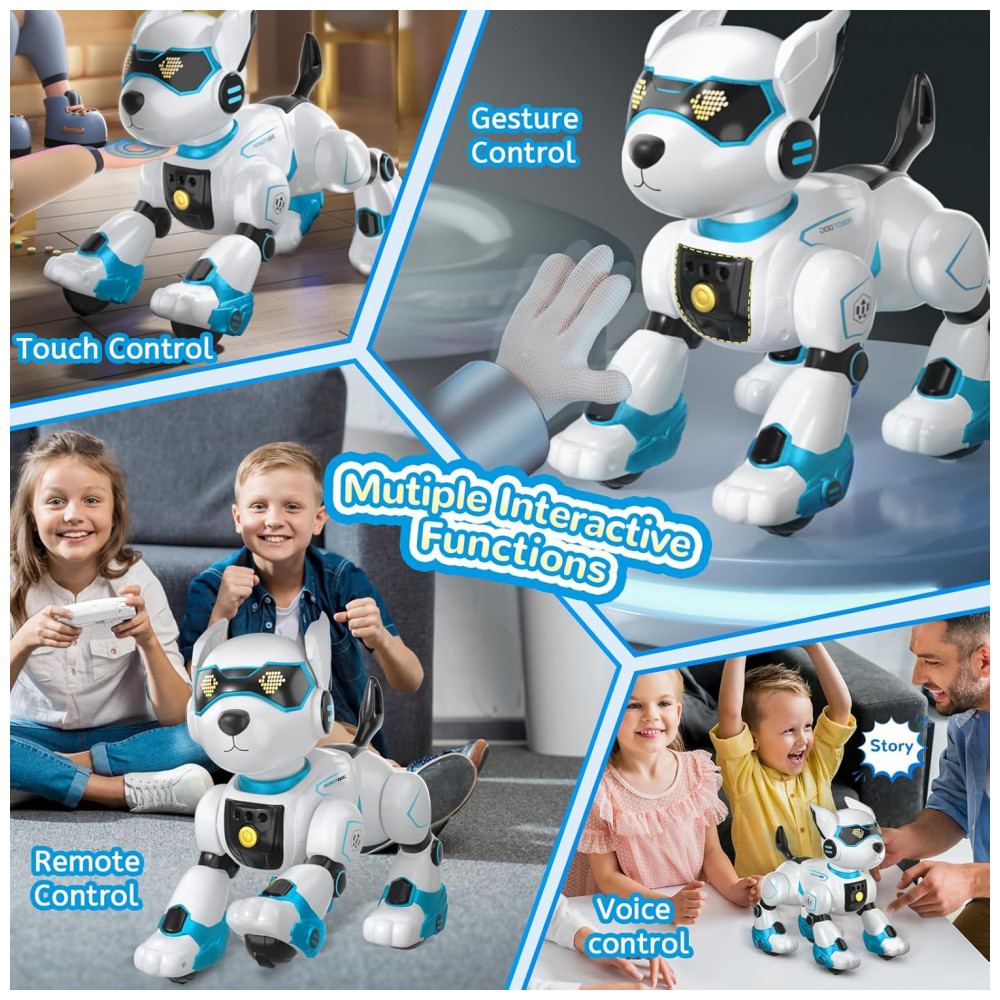 ECTQSXZDPCDD0B_4-1.jpg - Robô Cachorro Programável Azul e Branco – YoJo‑Tech Controle Remoto Voz Imitador de Sons e Dança para Crianças