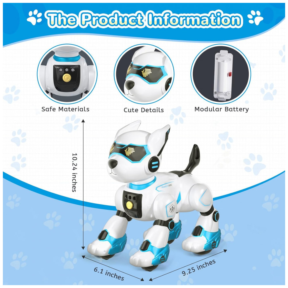 ECTQSXZDPCDD0B_5-1.jpg - Robô Cachorro Programável Azul e Branco – YoJo‑Tech Controle Remoto Voz Imitador de Sons e Dança para Crianças