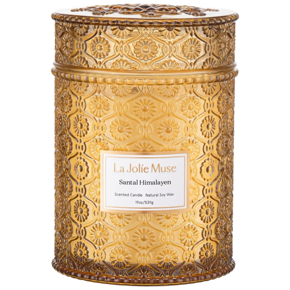 Vela LA JOLIE MUSE Santal Himalayen de Sândalo, Figo e Âmbar 539g com Pavio de Madeira - Cera de Soja Natural - Queima Limpa por 90 Horas - Presente E