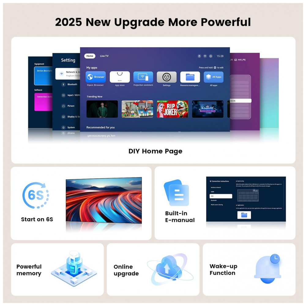 ECTQT297D66D0B_1-1.jpg - Projetor Outdoor 4K com Wi-Fi 6 e Bluetooth, Smart TV OS Dolby Audio, Portátil ONOAYO 1080P com 300 Polegadas de Tela - Preto