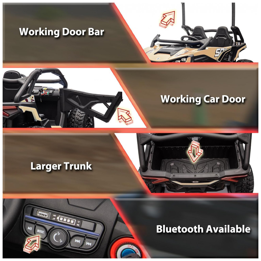 ECTQT5TR13MC0B_5-1.jpg - Carrinho Elétrico Infantil 4x4 Sopbost XL 24V 10Ah 2 Lugares 4 Motores 75W Controle Remoto Suspensão Molas Bluetooth Bege