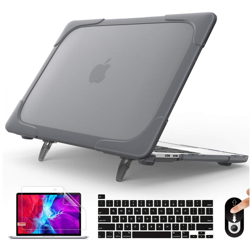 ECTQT62Z88780B_0-1.jpg - Capa Rígida ProCase para MacBook Pro 16" – Modelos A2141, A2485, A2780, A2991, A3186, A3403 com Suporte Dobrável Integrado – Cinza