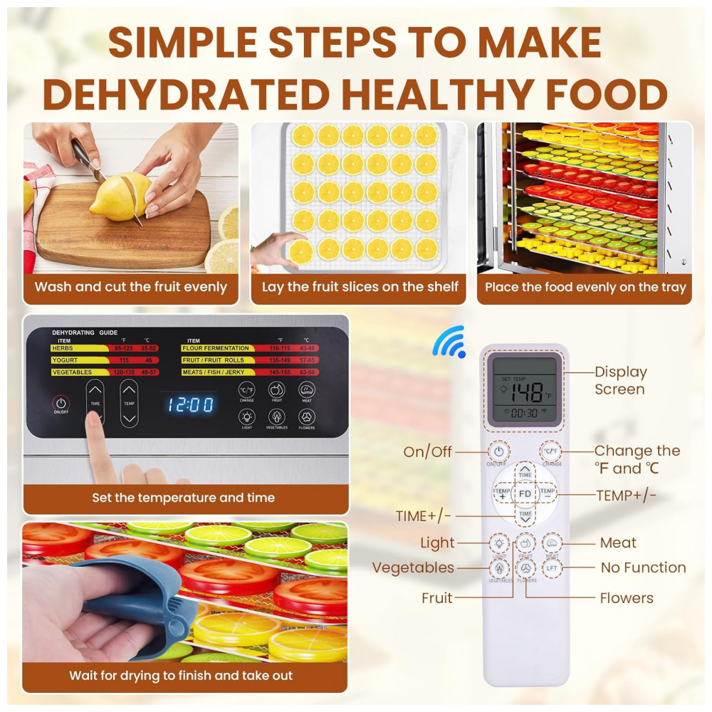 ECTQTB2XF7HF0B_2-1.jpg - Desidratador de Alimentos para Jerky com Controle Remoto 10 Bandejas Grandes de Aço Inoxidável 1000W Desidratador de Frutas Fendia