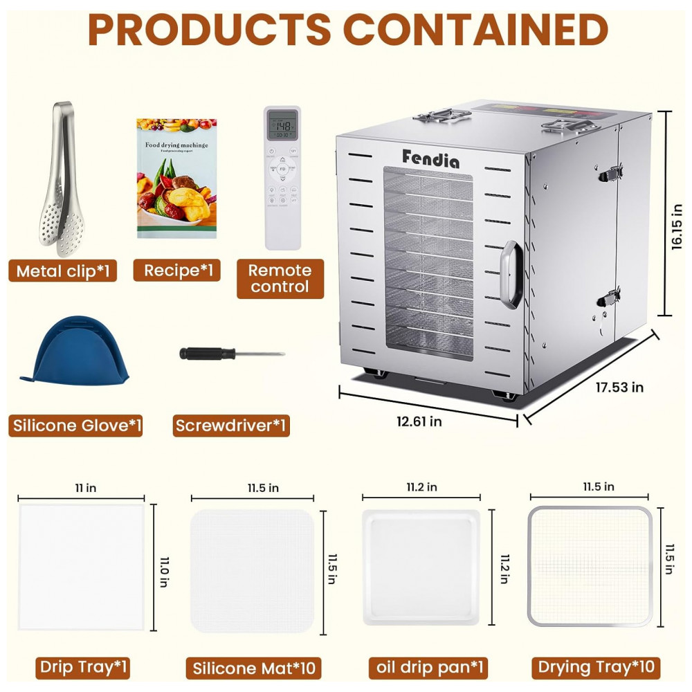 ECTQTB2XF7HF0B_4-1.jpg - Desidratador de Alimentos para Jerky com Controle Remoto 10 Bandejas Grandes de Aço Inoxidável 1000W Desidratador de Frutas Fendia