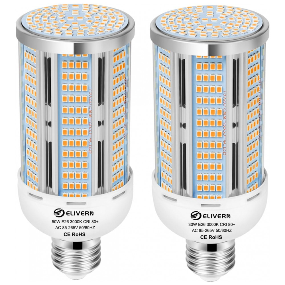 ECTQTBPCJQJD0B_0-1.jpg - Pacote com 2 Lâmpadas de Milho LED de 50W - 6000 Lumens Super Brilhante - Branco Quente 3000K - Base E26/E27 - Iluminação Residencial,Elivern
