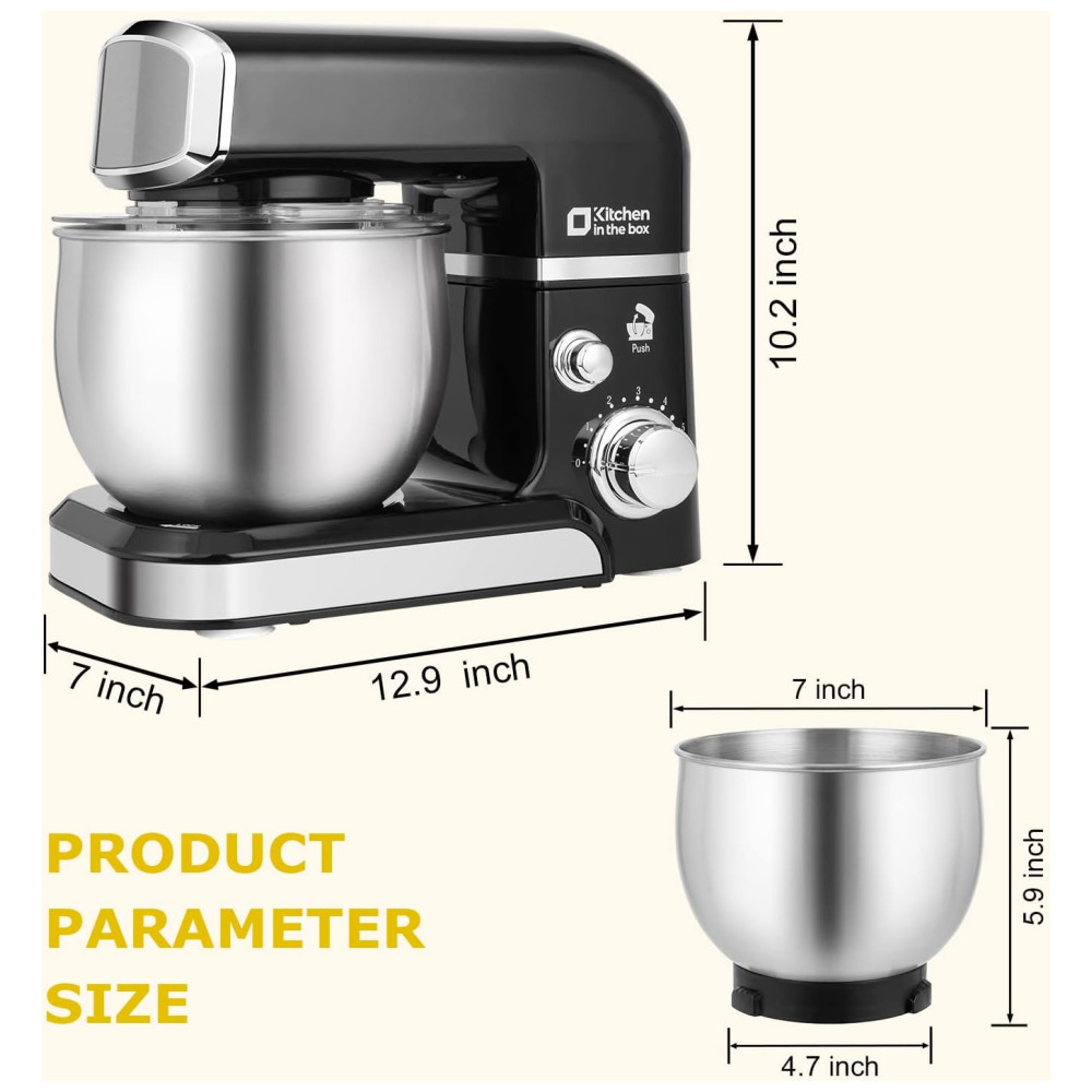 ECTQTBSPCVB90B_1-1.jpg - Batedeira Elétrica de Bancada 3.2 Litros 6 Velocidades em Aço Inoxidável 110V 300W Kitchen in the box Preta
