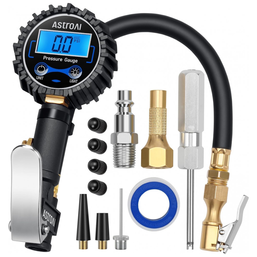 ECTQTCFL82570B_0-1.jpg - Medidor de Pressão Digital AstroAI com Inflador até 3250 PSI Precisão de 01 Mangueira de Borracha e Engate Rápido