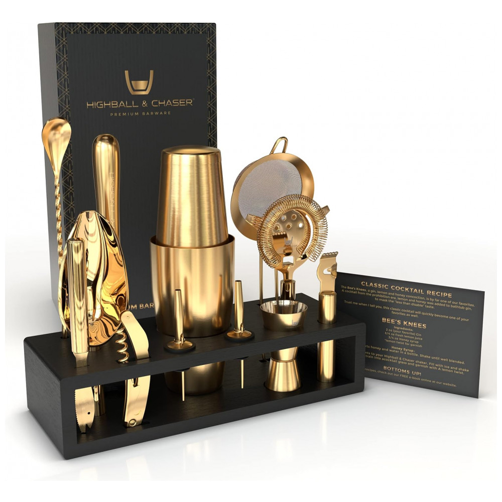 ECTQTF9X7W290B_1-1.jpg - Kit Bn Profissional 12 Peças em Aço Inoxidável com Suporte de Bambu HIGHBALL CHASER Dourado