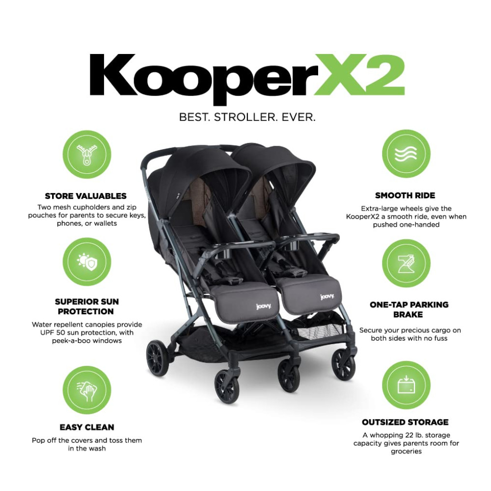 ECTQTFB3SKP70B_3-1.jpg - Carrinho de Bebê Duplo com Assentos Reclináveis e Dobra com Uma Mão Joovy X2 Preto Ferro