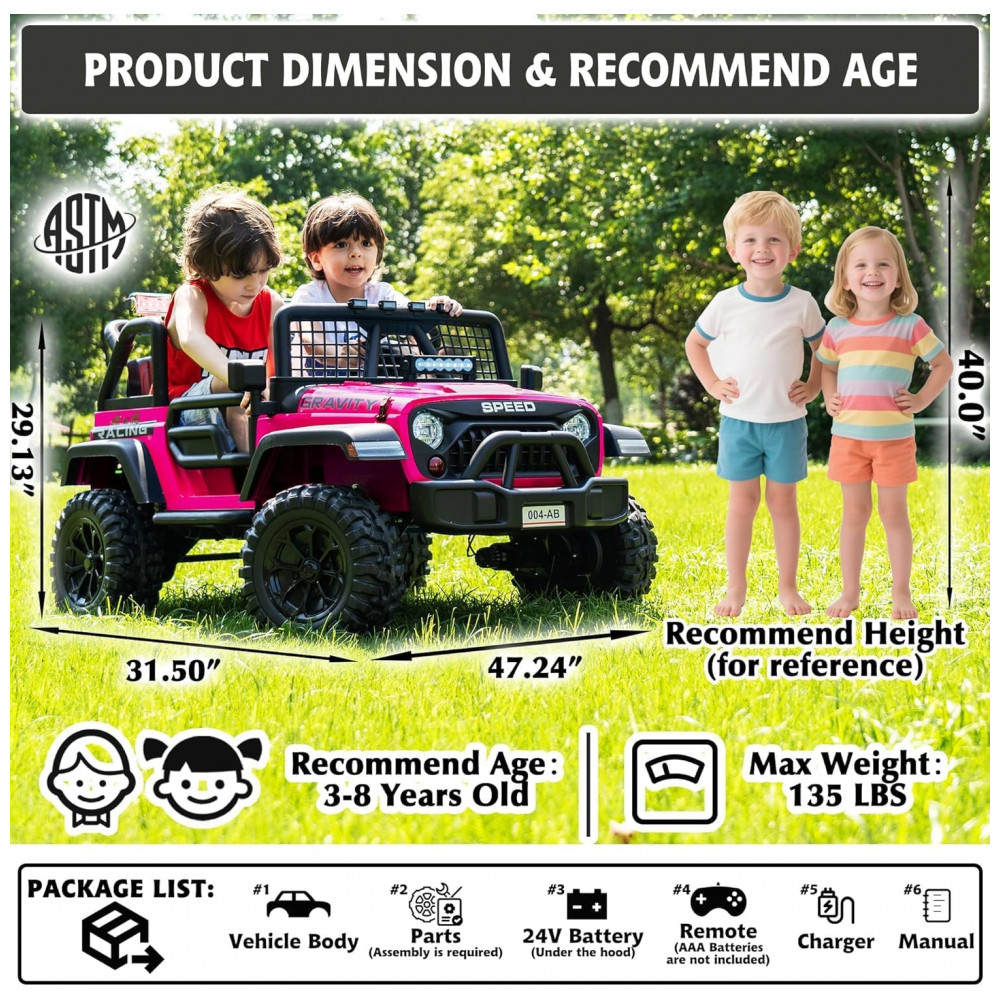 ECTQTFVS8YPF0B_1-1.jpg - Carro Elétrico Infantil Sopbost Rosa 24V 2 Lugares 4 Motores 4WD Pneus EVA Controle Bluetooth LED Off-Road