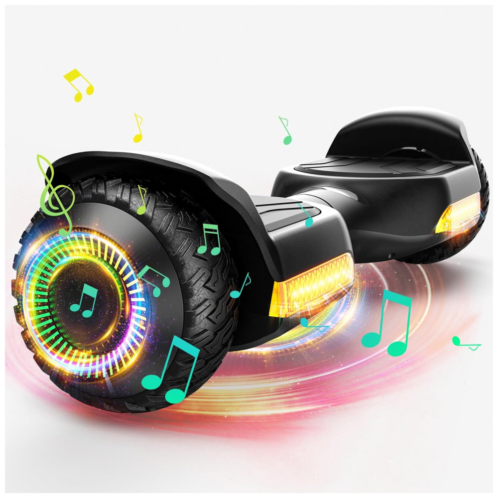 Hoverboard SIMATE Preto 6,5" com Bluetooth, Luzes LED e Certificação UL2272 – Até 13,7 km/h, Autonomia de 12,8 km