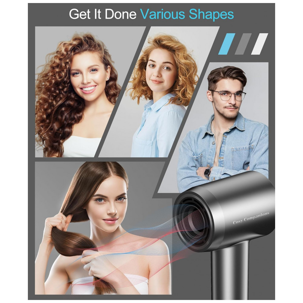 ECTQTK4K98BC0B_6-1.jpg - Secador de Cabelo Iônico Negativo com Motor sem Escova de 150.000 RPM para Secagem Rápida, Baixo Ruído, Display HD, Difusor e Bico de Concentração, 5
