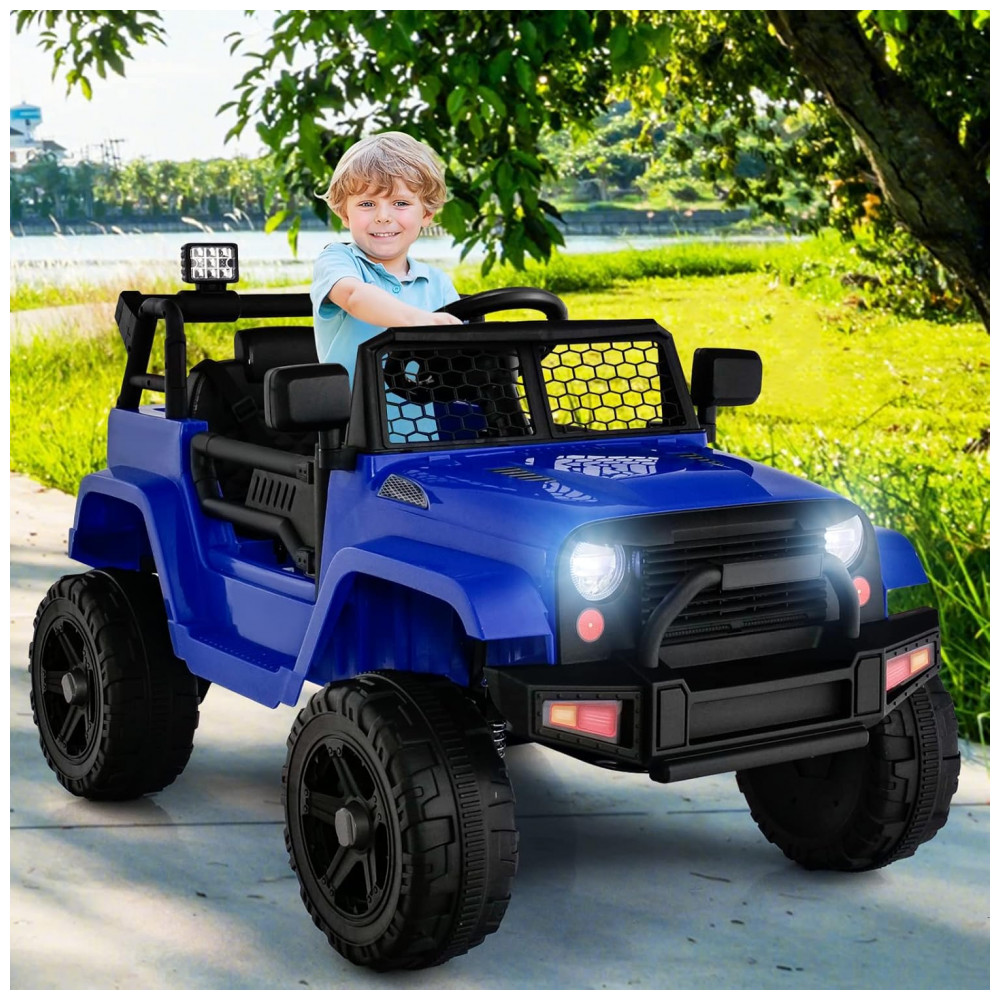 ECTQTKLNBGFF0B_1-1.jpg - Caminhão Elétrico Infantil OLAKIDS Azul 12V Jeep 2 Velocidades Controle Remoto Suspensão Porta Dupla LED Música USB MP3 TF