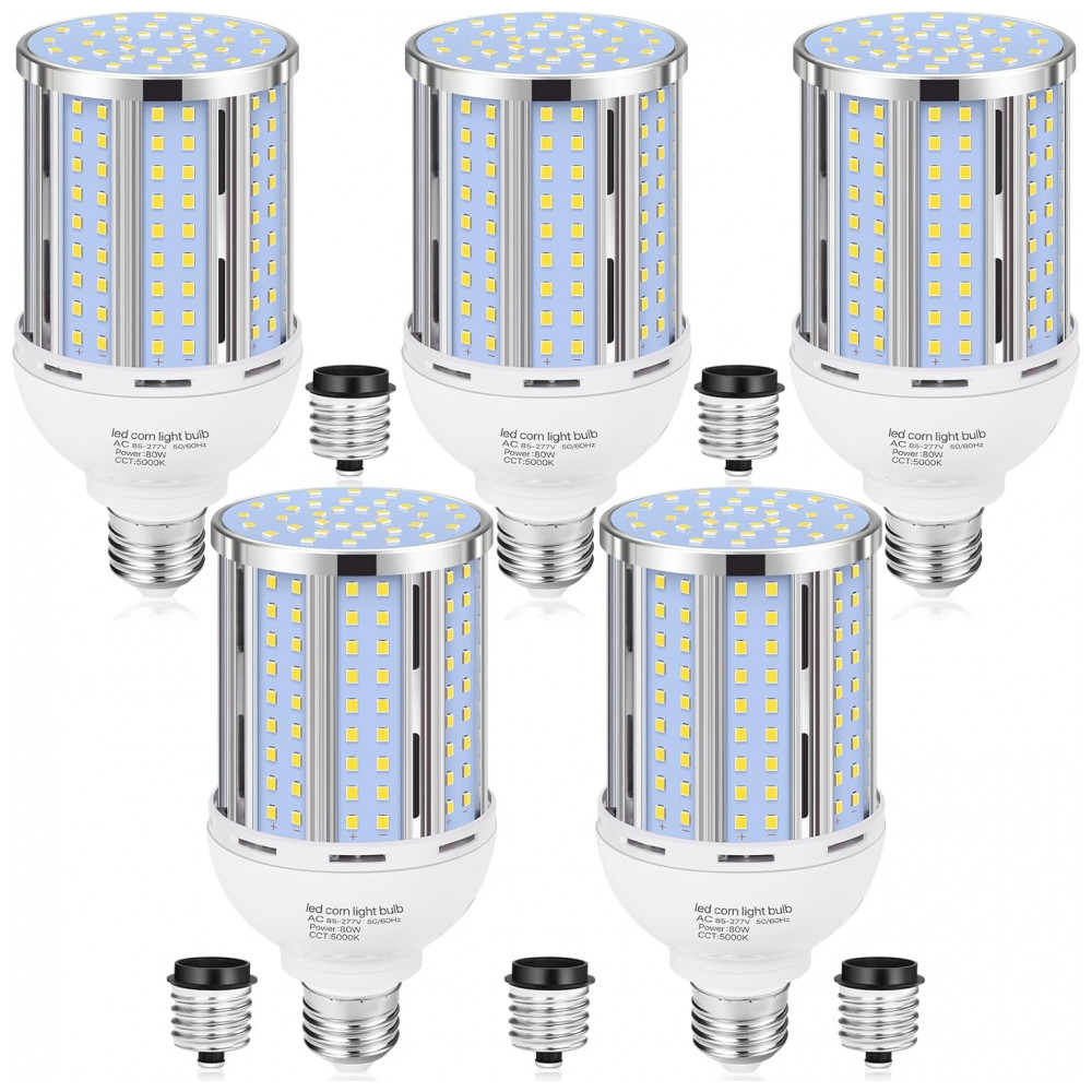 Pacote com 5 Lâmpadas de Milho LED de 80W, Equivalente a 800 Watts, Base E26/E39, 5000K Luz do Dia 11,600LM,XYCN