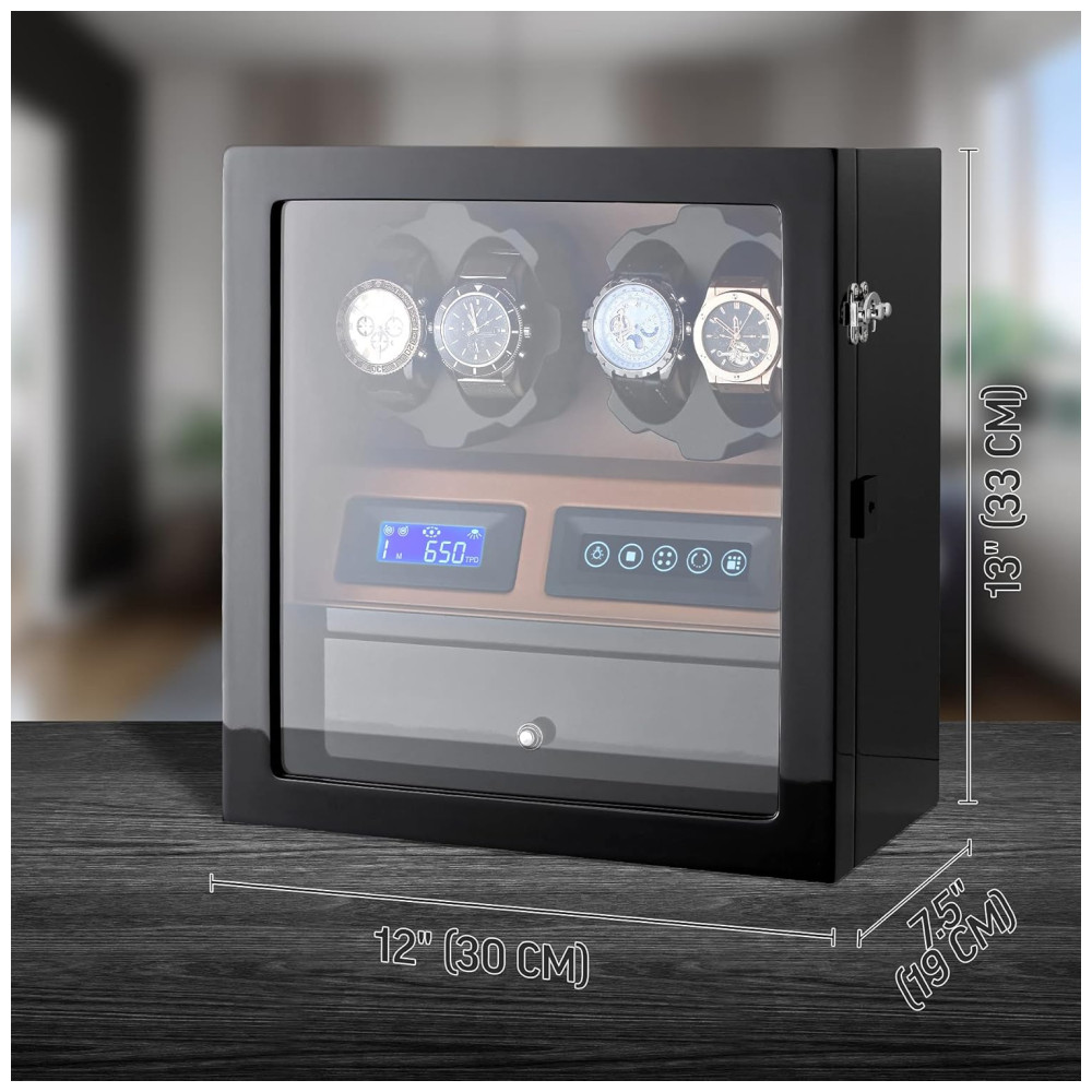 ECTQTNW92NQ70B_6.jpg - Caixa Estojo Rotativo Automático para Relógios com Luz e Painel de Controle 4 Lugares LEADER WATCH WINDERS X205 Preto