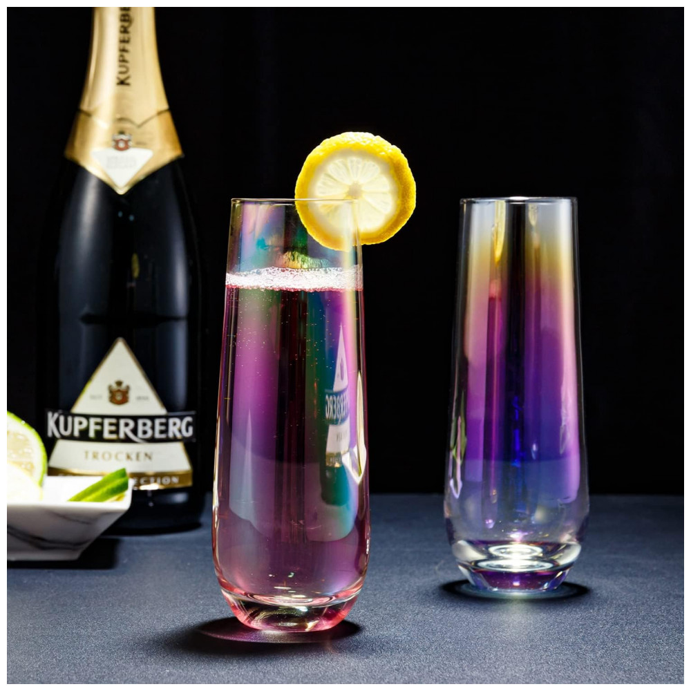 ECTQTPQKD3K90B_1-1.jpg - Conjunto de 4 Taças de Champanhe Modernas MyGift 9 oz, Iridescente Arco-Íris, sem Pé, para Vinhos Espumantes, Água, Brindes e Festas