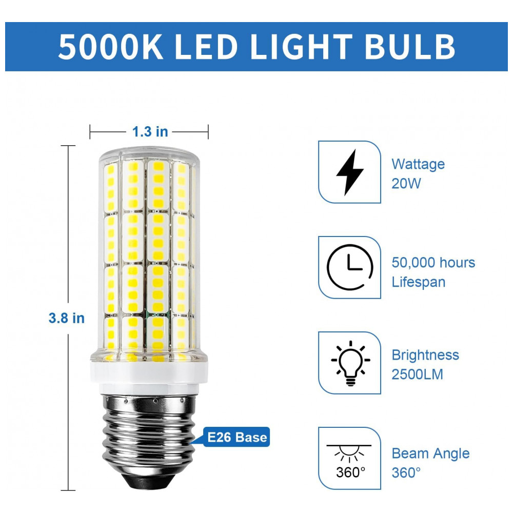 ECTQTS4DZV4B0B_1-1.jpg - Lâmpada de milho LED 20W Equivalente a 200W, 2500 Lumens Branco Frio 5000K, Base E26/E27 para Ventilador de Teto, Garagem, RIUVAO