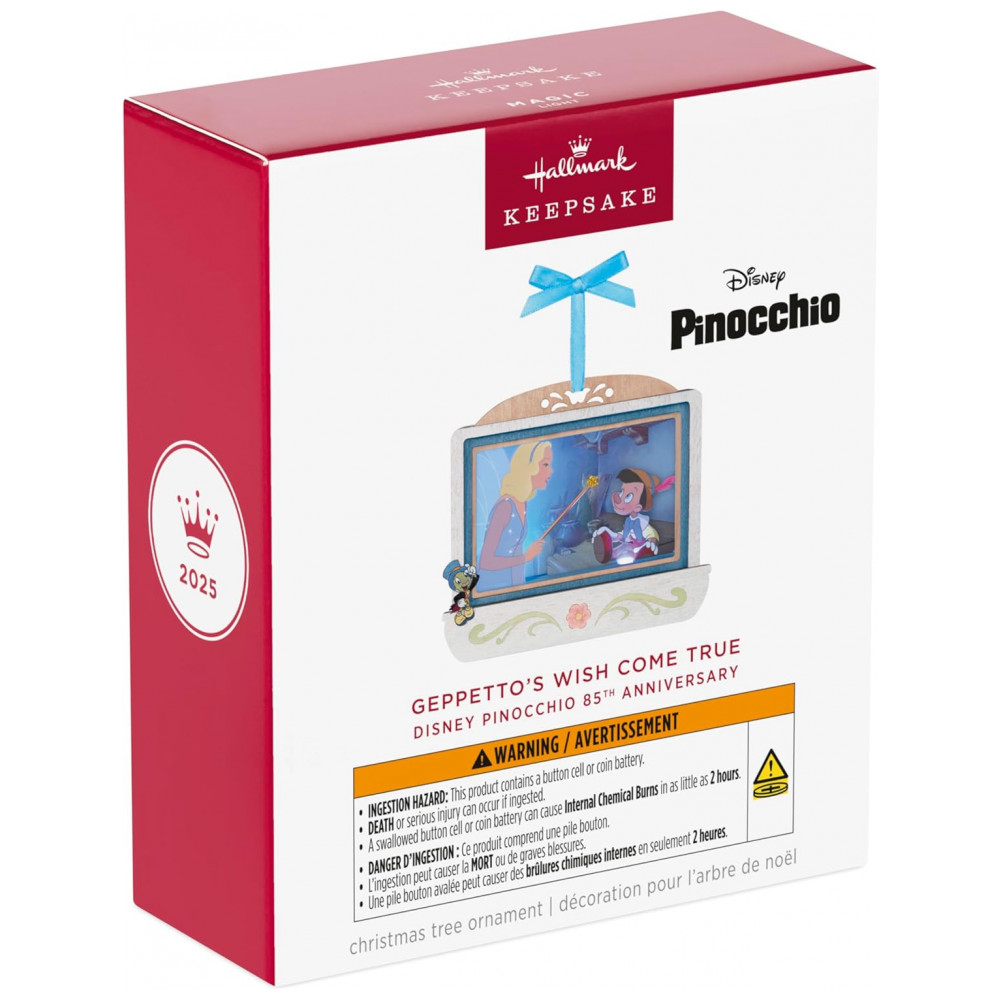 ECTQTT5193RD0B_6-1.jpg - Enfeite de Natal Hallmark Keepsake 2025, Aniversário de 85 anos do Pinóquio da Disney - O Desejo Realizado de Gepeto com Luz