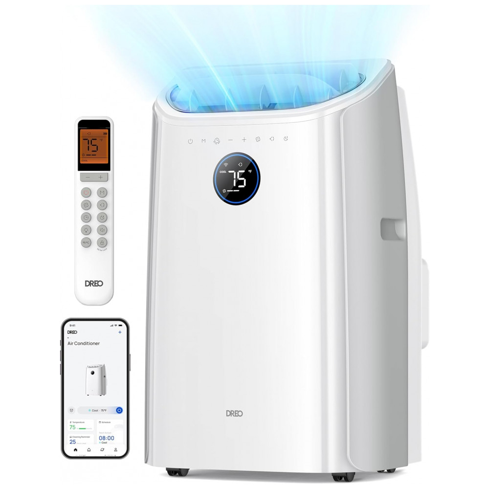 ECTQTXVHN1WC0B_0-1.jpg - Ar-condicionado Portátil Dreo, 12.000 BTU para Quarto com Resfriamento sem Drenagem, Silencioso 46dB, Controle por Aplicativo de Voz Remoto,