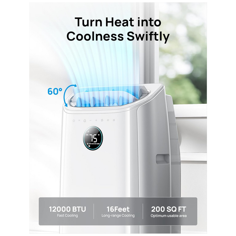 ECTQTXVHN1WC0B_1-1.jpg - Ar-condicionado Portátil Dreo, 12.000 BTU para Quarto com Resfriamento sem Drenagem, Silencioso 46dB, Controle por Aplicativo de Voz Remoto,