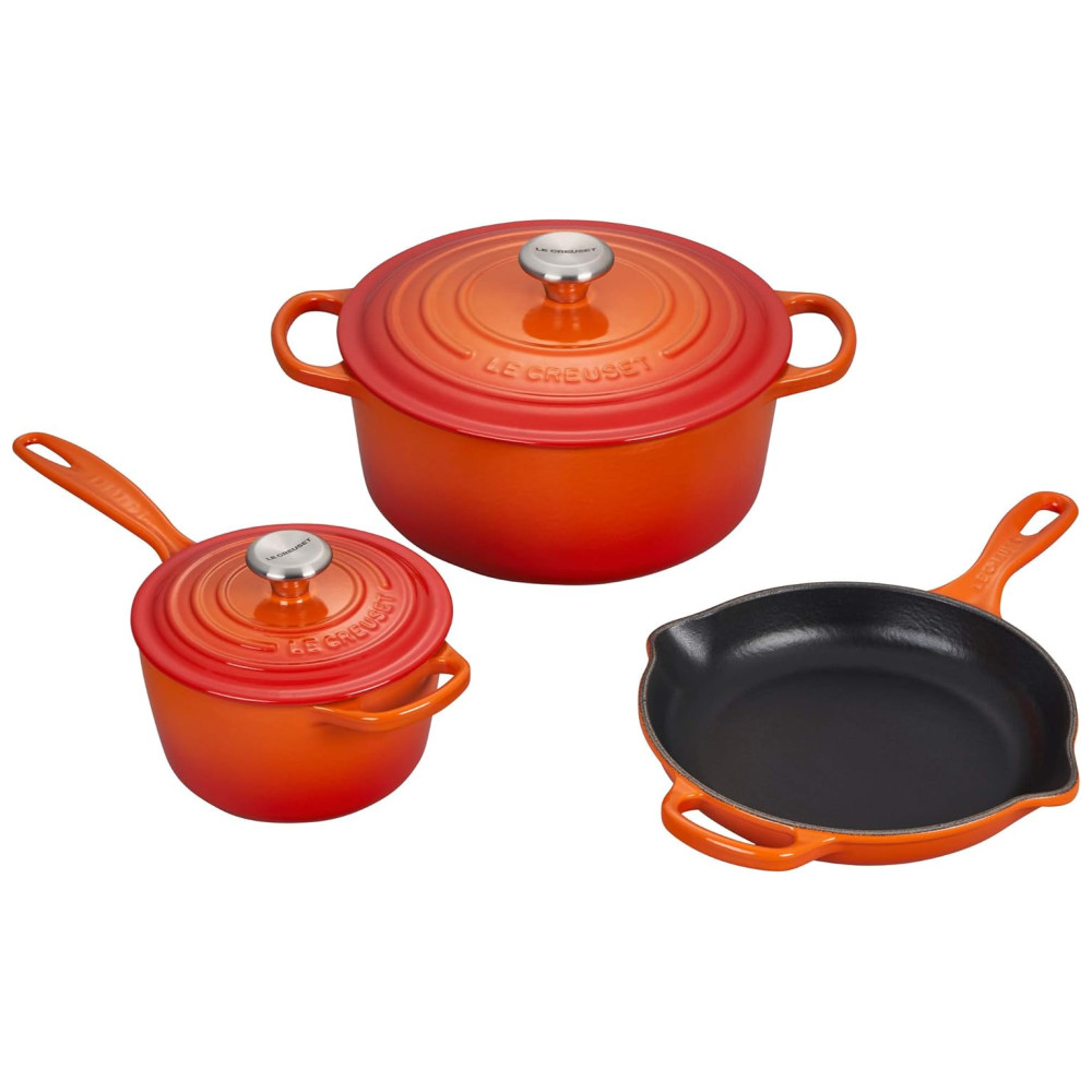 ECTQU4G02HA10B_0-1.jpg - Conjunto de Panelas e Frigideiras de Ferro Fundido Esmaltado 5 Peças LE CREUSET MS1605 2SS Laranja