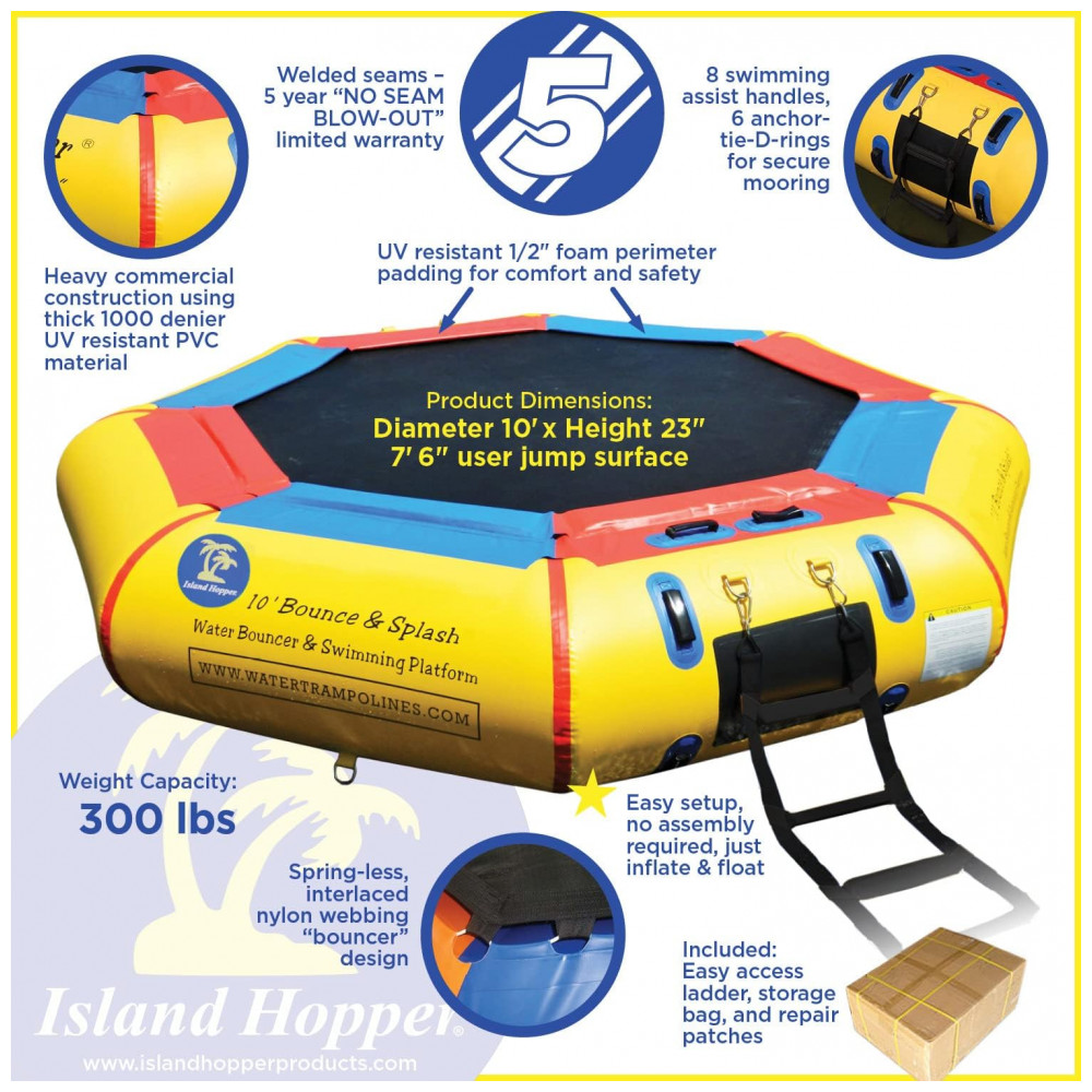 ECTQUBHD16G10B_1-1.jpg - Cama Elástica Inflável com Escada para Crianças a Partir de 5 Anos ISLAND HOPPER Amarelo
