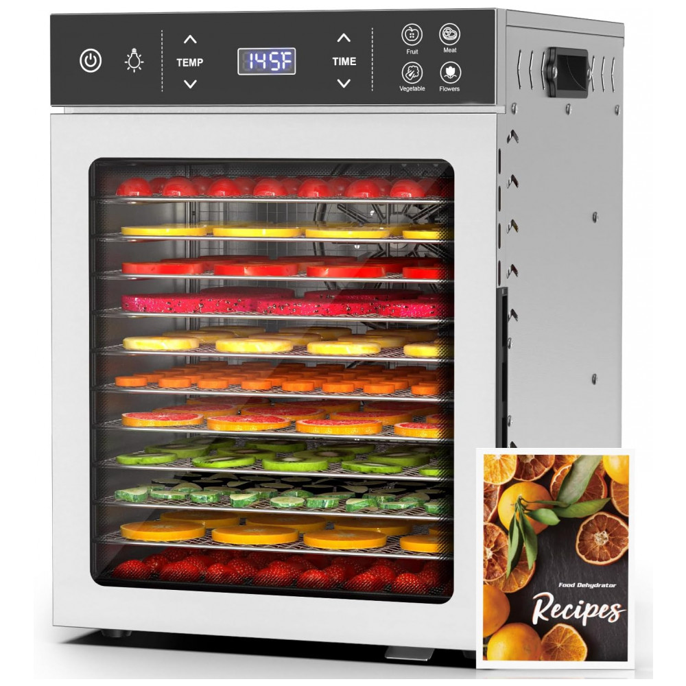 ECTQV2BMQ8PF0B_0-1.jpg - Desidratador de Alimentos HOPERAN com 12 Bandejas em Aço Inoxidável Máquina de 800W com 4 Configurações Controle Digital de Tempo e Temperatura para