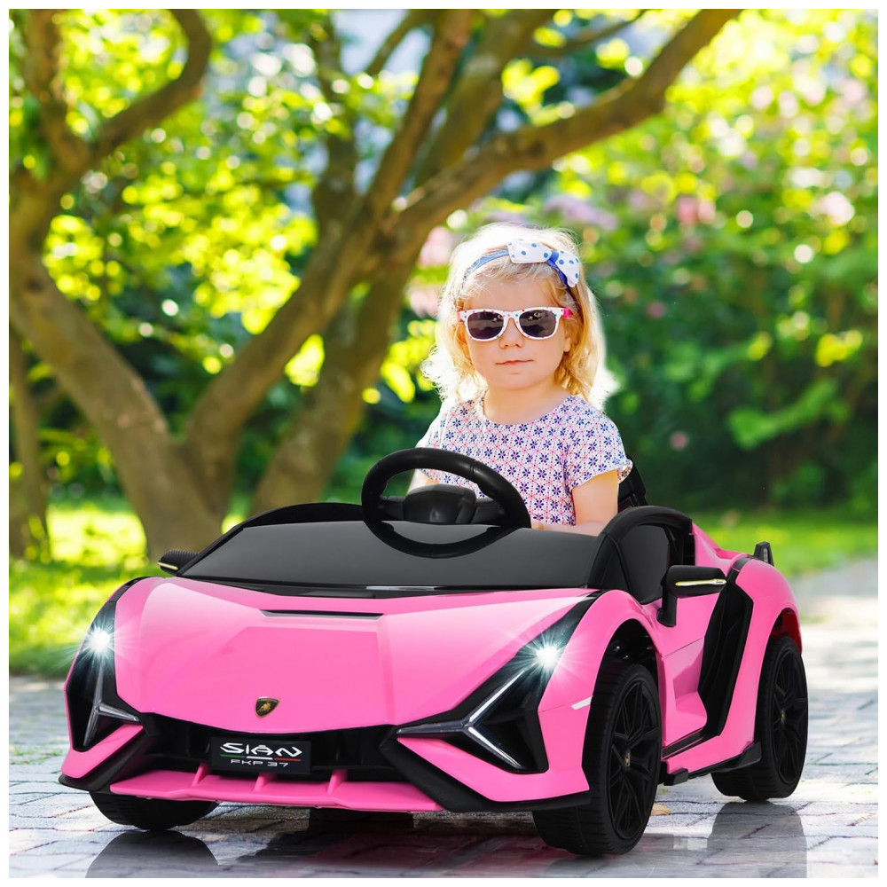 ECTQV43FQ6MF0B_1-1.jpg - Carro Elétrico Infantil Licenciado Lamborghini SIAN OLAKIDS Preto/Rosa 12V com Controle Remoto 2 Velocidades Suspensão e Bluetooth
