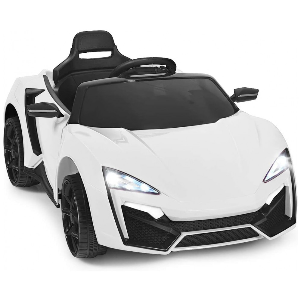 ECTQV7SGJ86B0B_0-1.jpg - Carro Elétrico Infantil OLAKIDS Branco 12V 4 Rodas Suspensão Porta Dupla Controle Remoto LED 3 Velocidades Música USB TF