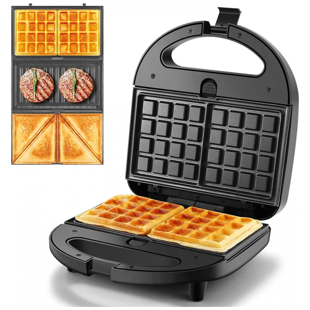 ECTQV96VDCGB0B_0-1.jpg - Sanduicheira 3 em 1 OSTBA Panini Grill Máquina de Waffle com 3 Placas Removíveis Antiaderentes, 750 W de Potência para Sanduíches, Queijo Grelhado e B