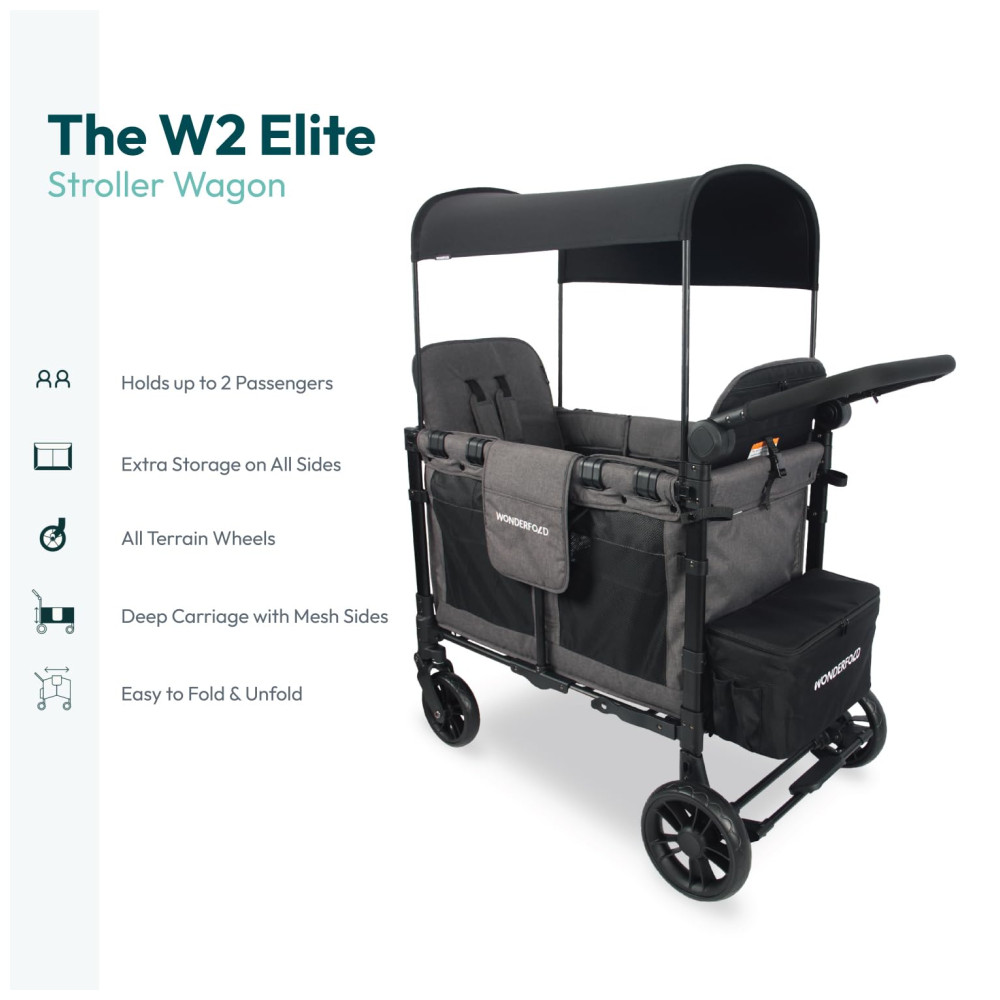 ECTQVCCDBZK90B_2-1.jpg - Carrinho de Passeio para 2 Crianças Multifuncional com Cobertura Removível e Dobramento até 90 kg WONDERFOLD W2 Cinza Carvão