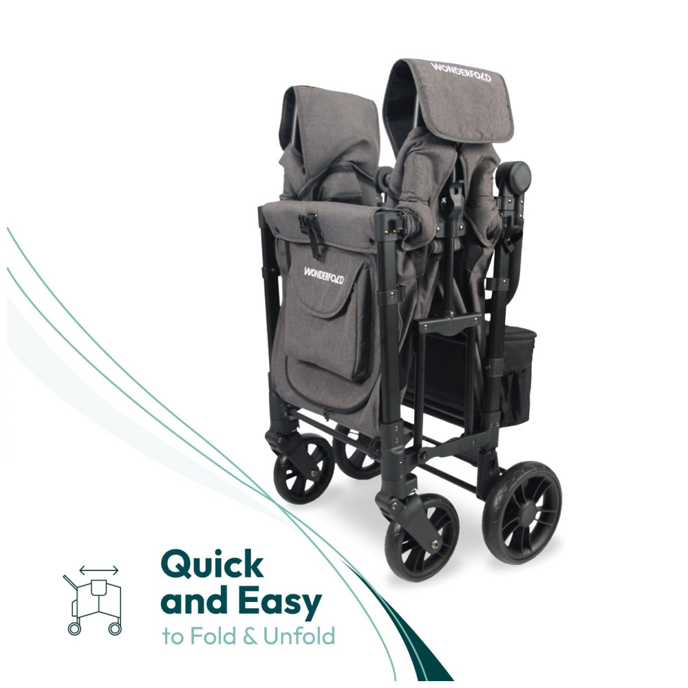 ECTQVCCDBZK90B_4-1.jpg - Carrinho de Passeio para 2 Crianças Multifuncional com Cobertura Removível e Dobramento até 90 kg WONDERFOLD W2 Cinza Carvão