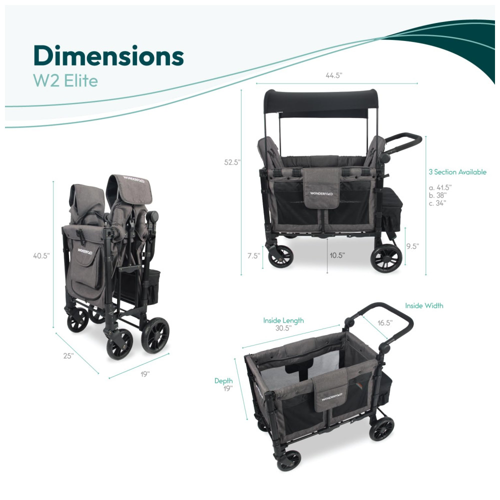 ECTQVCCDBZK90B_6-1.jpg - Carrinho de Passeio para 2 Crianças Multifuncional com Cobertura Removível e Dobramento até 90 kg WONDERFOLD W2 Cinza Carvão