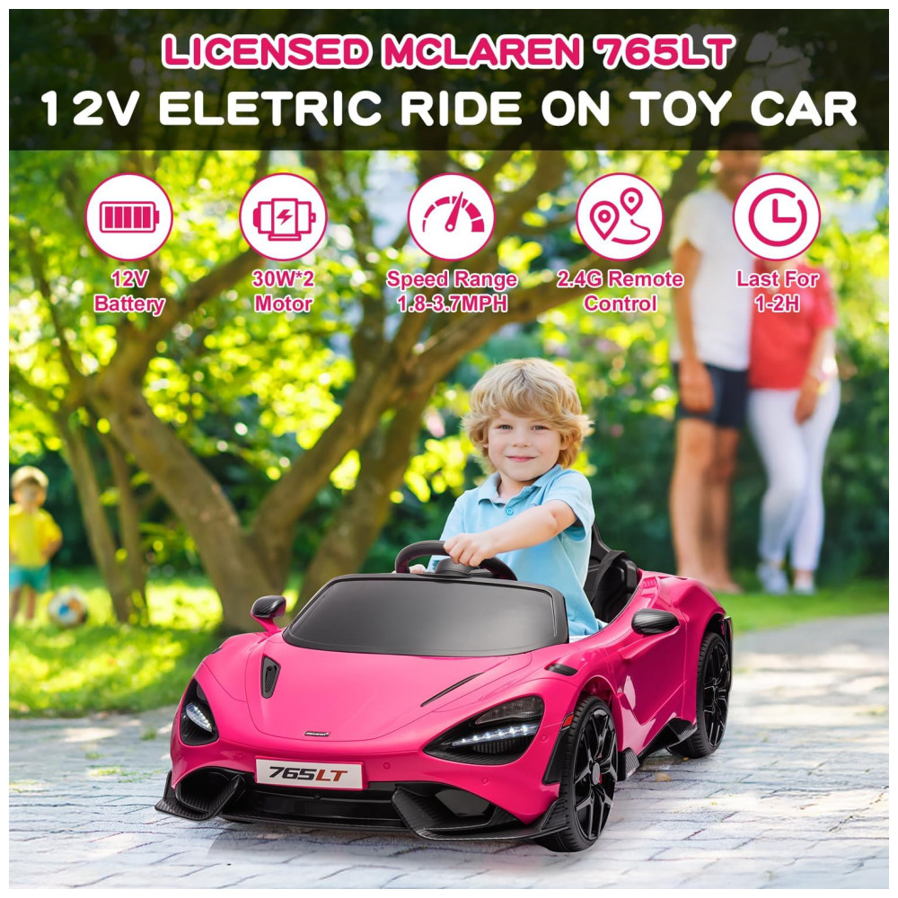 ECTQVDGB32SD0B_1-1.jpg - Carro Elétrico Infantil McLaren 765LT Licenciado 12V, 1 Lugar, 2 Motores 30W, Controle Remoto, Bluetooth, Luzes LED, Rosa