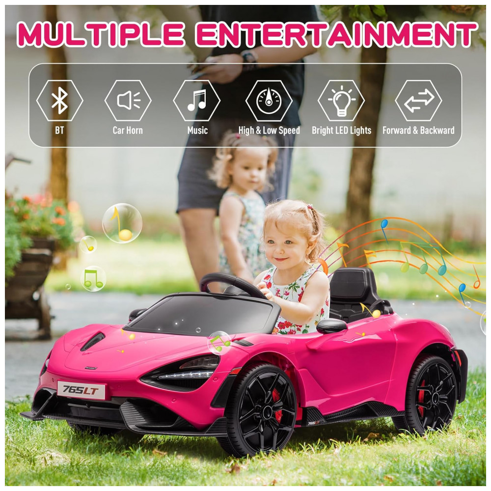 ECTQVDGB32SD0B_2-1.jpg - Carro Elétrico Infantil McLaren 765LT Licenciado 12V, 1 Lugar, 2 Motores 30W, Controle Remoto, Bluetooth, Luzes LED, Rosa