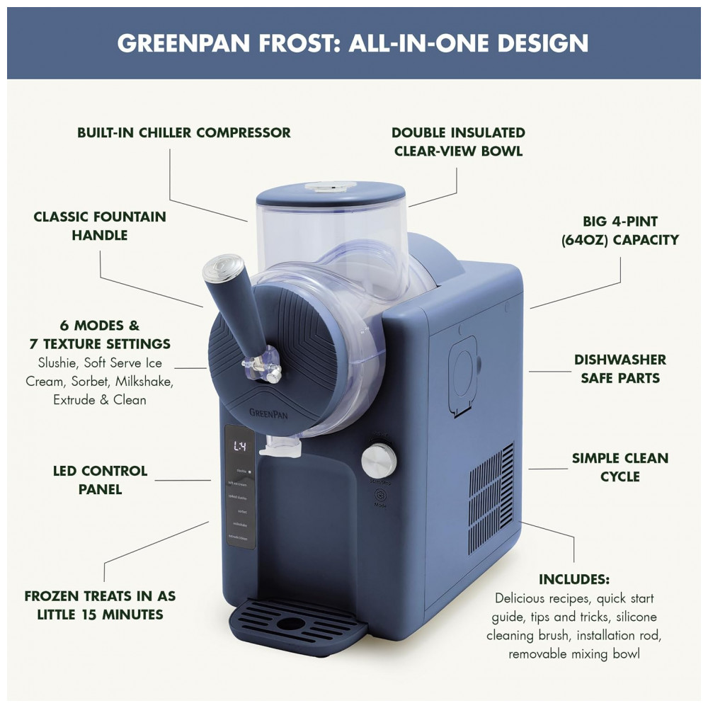 Máquina de Sorvete e Bebidas Congeladas GreenPan Frost, Soft Serve, Frozen Yogurt, Smoothies, Milkshakes, Coquetéis, Sem Necessidade de Congelador, - Imagem 11