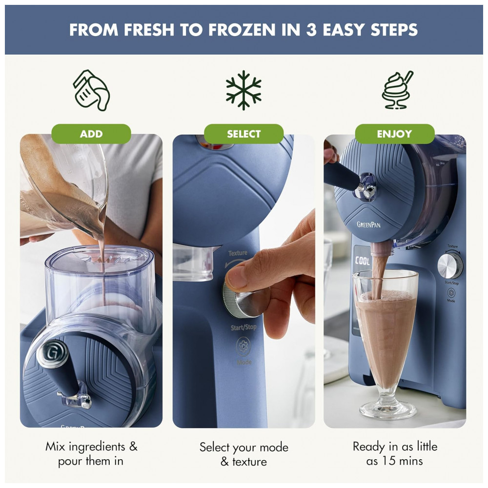 Máquina de Sorvete e Bebidas Congeladas GreenPan Frost, Soft Serve, Frozen Yogurt, Smoothies, Milkshakes, Coquetéis, Sem Necessidade de Congelador, - Imagem 3