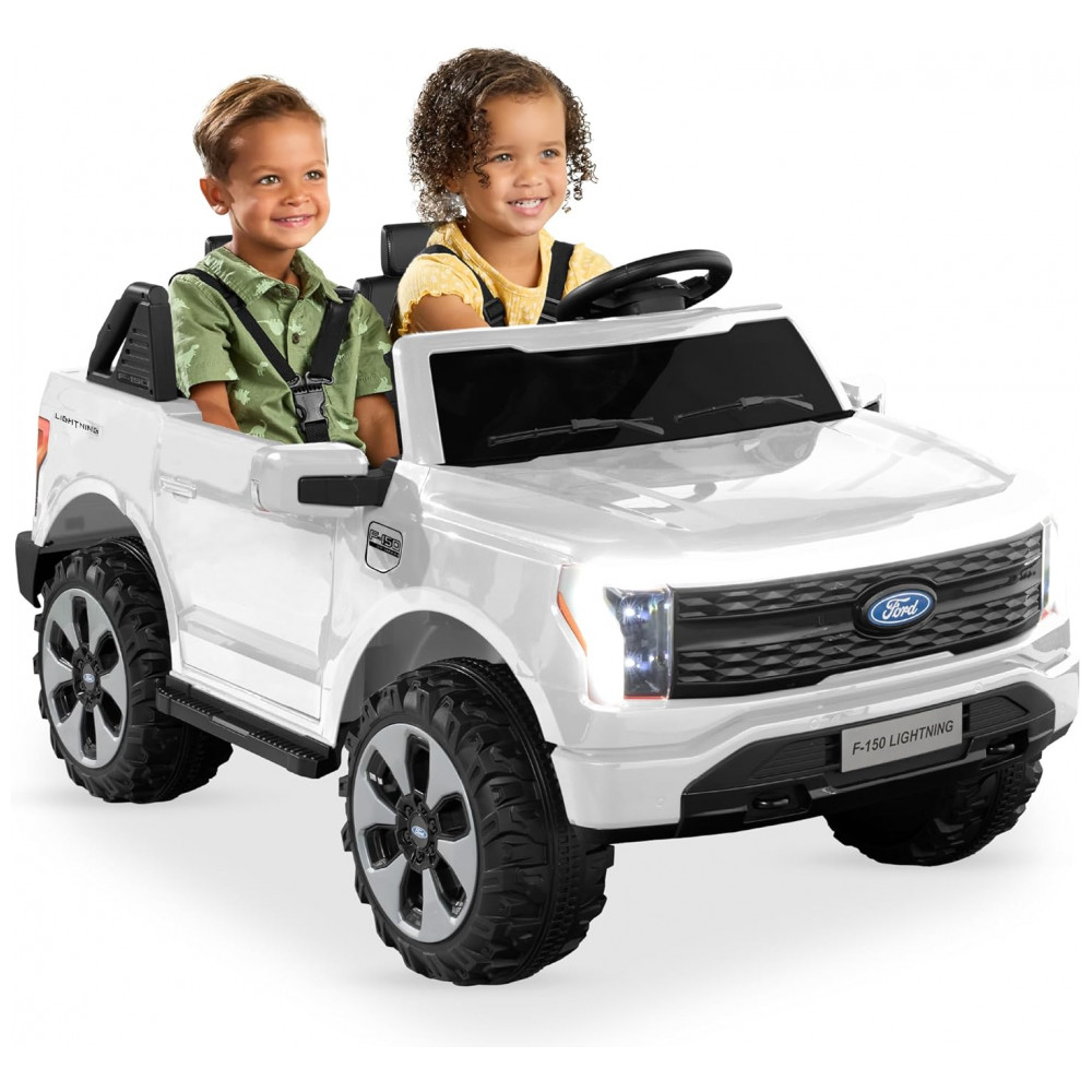 ECTQVLFPQ6MD0B_0-1.jpg - Carro Elétrico Infantil Best Choice Products Ford F-150 Lightning 24V Branco, 2 Lugares, com Controle Remoto e Bluetooth, Capacidade de 60 kg