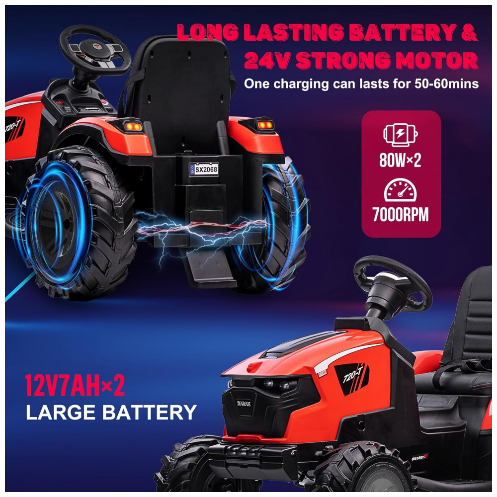 ECTQVV517MCF0B_1-1.jpg - Trator Infantil Elétrico GarveeLife Vermelho 24V 3 em 1 Escavadeira Buldôzer Trailer Controle Remoto Luzes LED Bluetooth