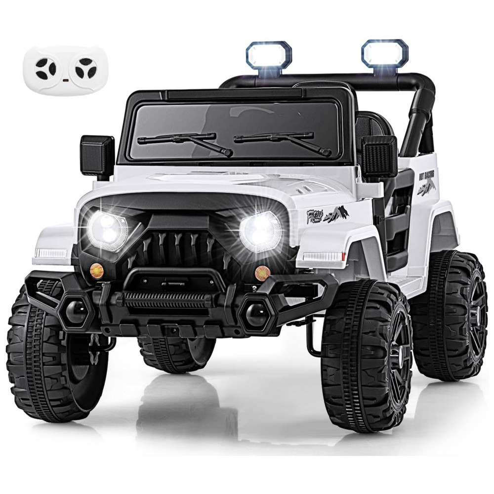 ECTQVY1YQ7DD0B_0-1.jpg - Carro Elétrico Infantil OLAKIDS Branco 12V Controle Remoto Jeep LED Bluetooth 2 Velocidades Suspensão Música USB MP3 3-8 Anos