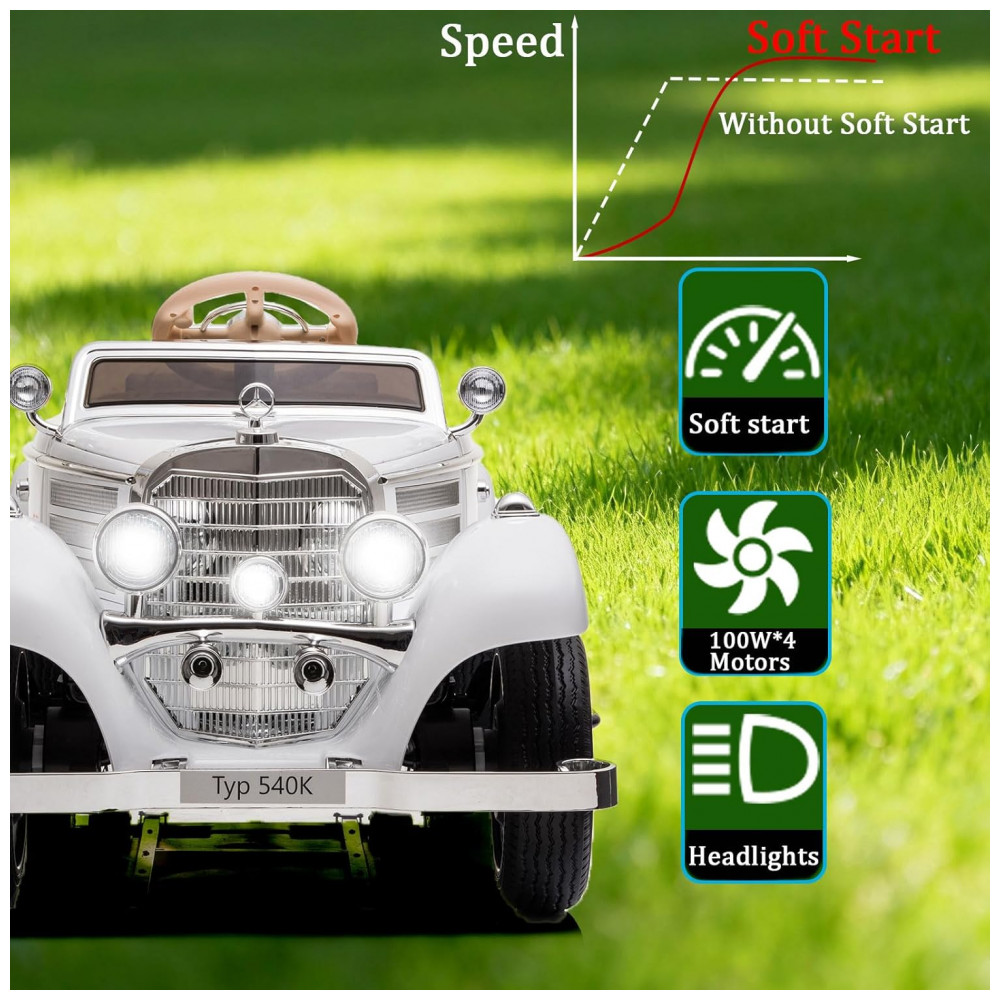 ECTQVZ4RFSRF0B_1-1.jpg - Carrinho Elétrico Infantil Mercedes Benz Licenciado 24V, 2 Lugares, 4WD, Controle Remoto, Modo Pai e Filho, Luzes LED, Bluetooth, Branco